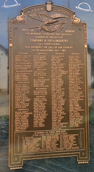 COMPANY A, 110TH INFANTRY WAR MEMORIAL PLAQUE