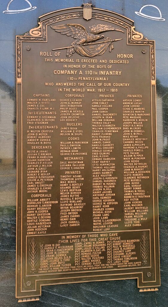 COMPANY A, 110TH INFANTRY WAR MEMORIAL PLAQUE