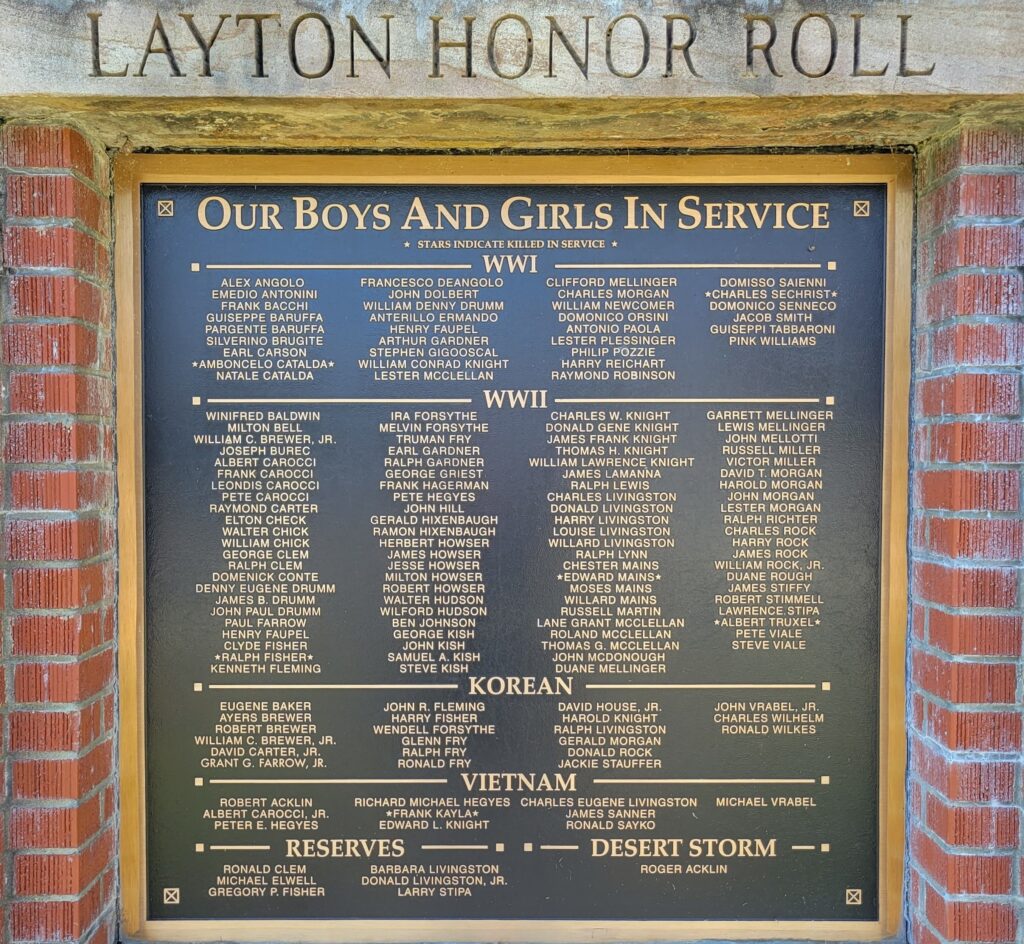 LAYTON HONOR ROLL WAR MEMORIAL PLAQUE