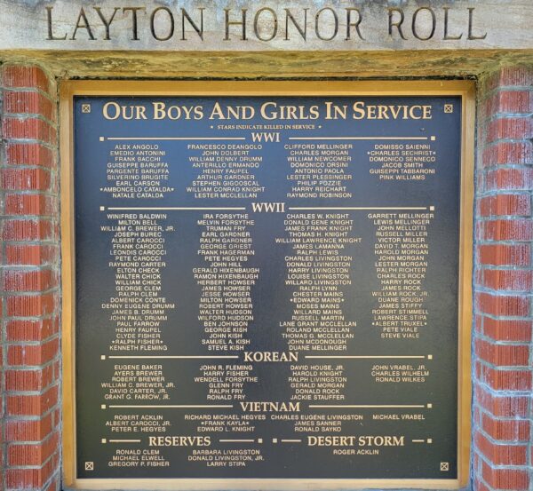 LAYTON HONOR ROLL WAR MEMORIAL PLAQUE