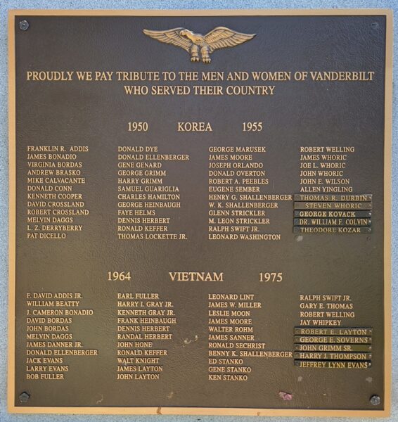 VANDERBILT WAR VETERANS MEMORIAL