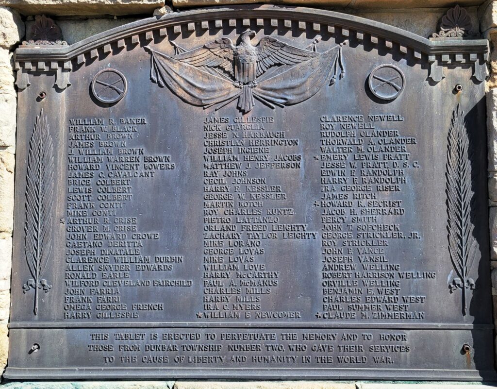 DUNBAR TOWNSHIP NUMBER TWO WORLD WAR MEMORIAL PLAQUE