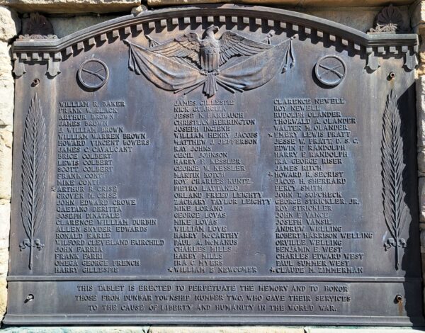 DUNBAR TOWNSHIP NUMBER TWO WORLD WAR MEMORIAL PLAQUE
