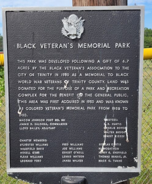 BLACK VETERAN’S MEMORIAL PARK PLAQUE