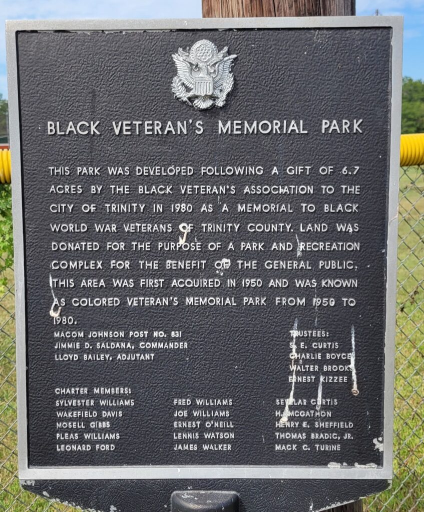 BLACK VETERAN’S MEMORIAL PARK PLAQUE