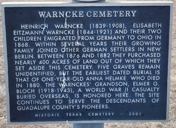 WARNCKE CEMETERY WAR MEMORIAL PLAQUE