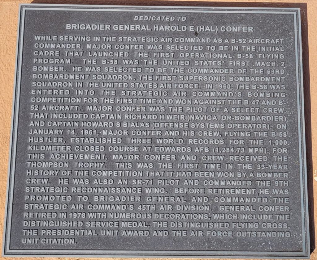 BRIGADIER GENERAL HAROLD E. (HAL) CONFER MEMORIAL PLAQUE