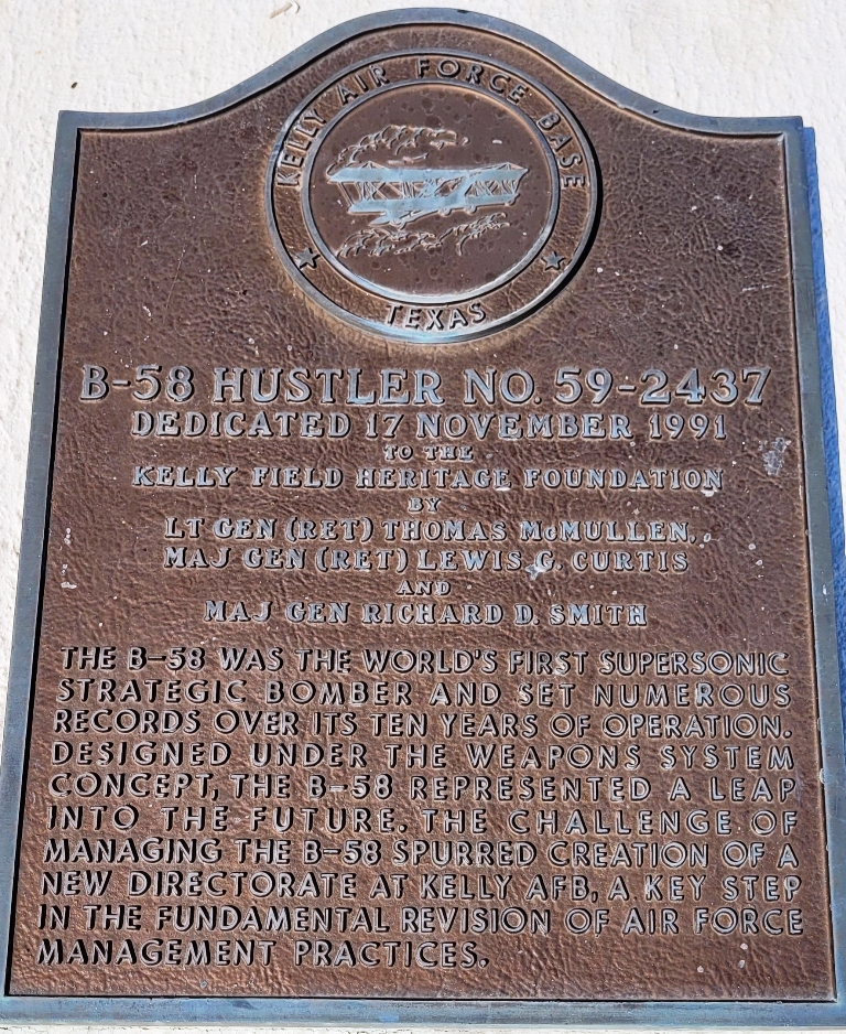 B-58 HUSTLER NO. 59-2437 MEMORIAL AIRCRAFT PLAQUE