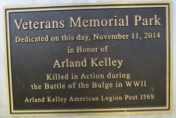 ARLAND KELLEY VETERANS MEMORIAL PARK PLAQUE