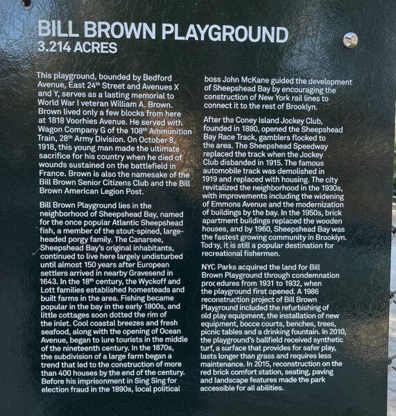 BILL BROWN PLAYGROUND MEMORIAL PLAQUE