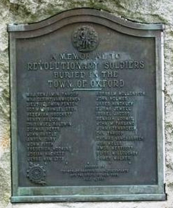 TOWN OF OXFORD REVOLUTIONARY SOLDIERS WAR MEMORIAL PLAQUE