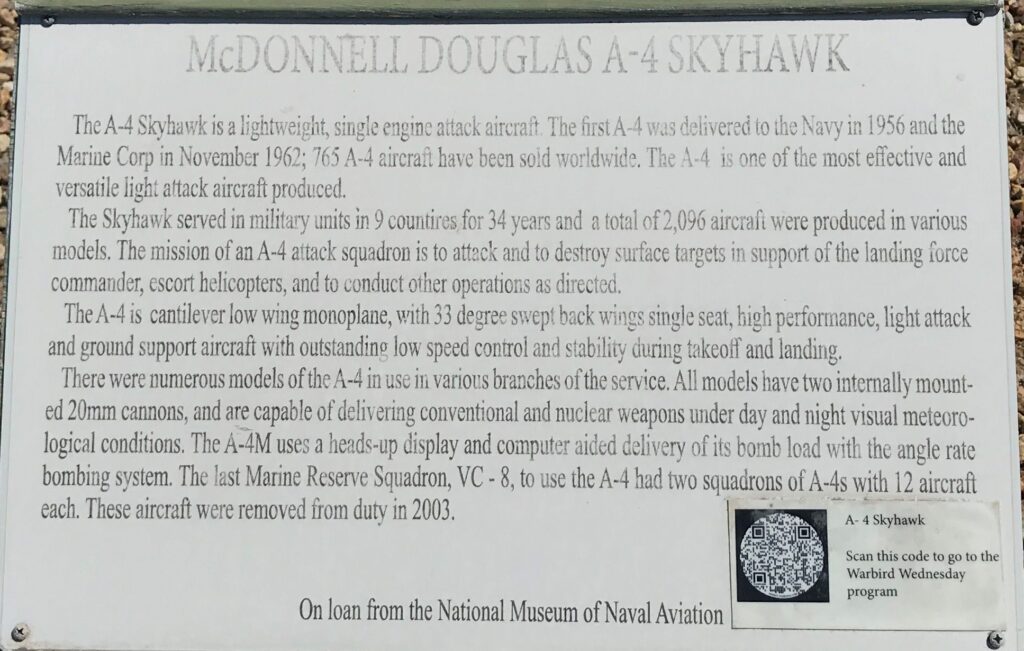 MCDONNELL DOUGLAS A-4 SKYHAWK MEMORIAL AIRCRAFT PLAQUE