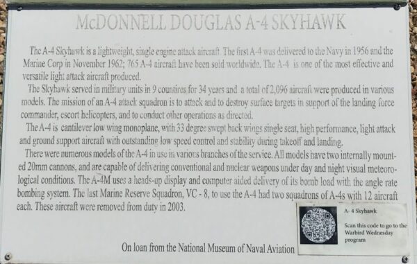 MCDONNELL DOUGLAS A-4 SKYHAWK MEMORIAL AIRCRAFT PLAQUE