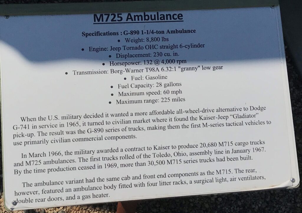 M725 AMBULANCE MEMORIAL PLAQUE