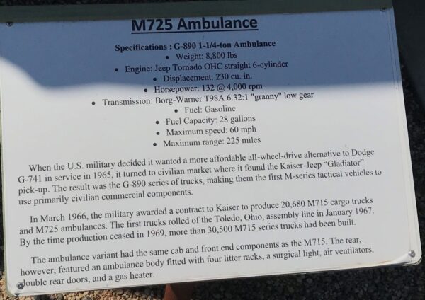 M725 AMBULANCE MEMORIAL PLAQUE
