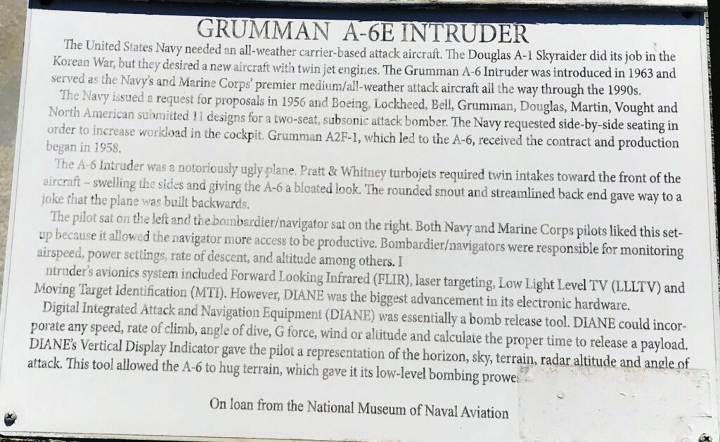 GRUMMAN A-6E INTRUDER US NAVY MEMORIAL AIRCRAFT PLAQUE