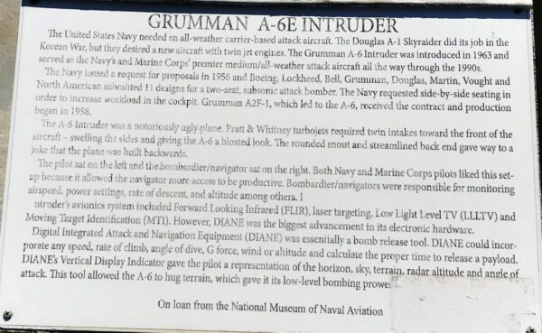 GRUMMAN A-6E INTRUDER US NAVY MEMORIAL AIRCRAFT PLAQUE