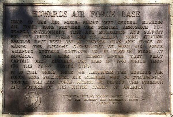 EDWARDS AIR FORCE BASE MEMORIAL PLAQUE