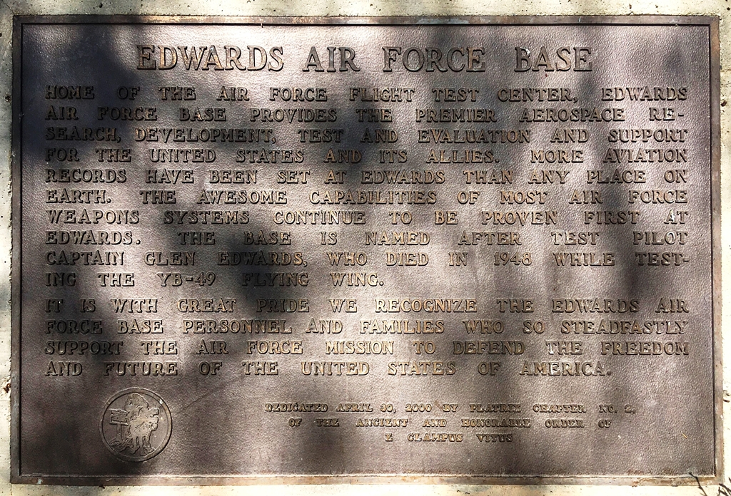 EDWARDS AIR FORCE BASE MEMORIAL PLAQUE