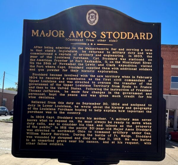 MAJOR AMOS STODDARD WAR MEMORIAL MARKER BACK