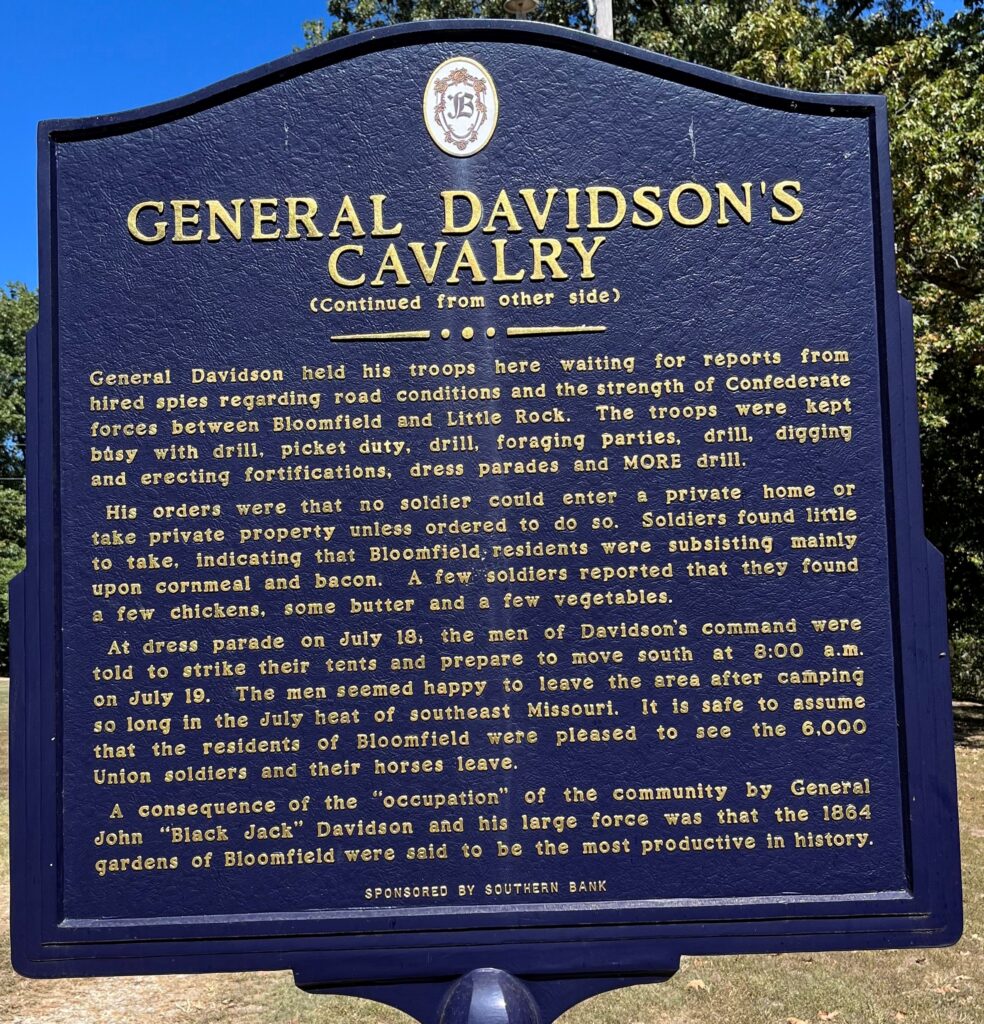 GENERAL DAVIDSON’S CAVALRY WAR MEMORIAL MARKER BACK