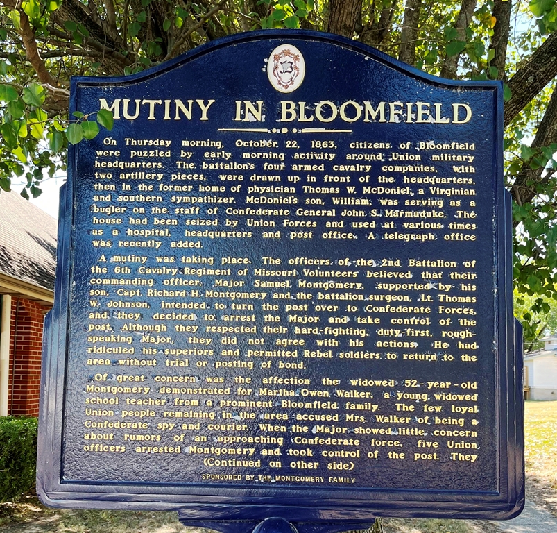 MUTINY IN BLOOMFIELD WAR MEMORIAL MARKER FRONT