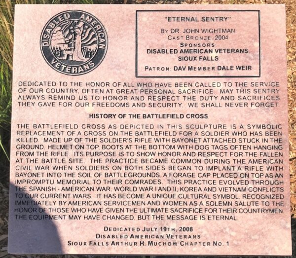 “ETERNAL SENTRY” BATTLEFIELD CROSS WAR MEMORIAL PLAQUE