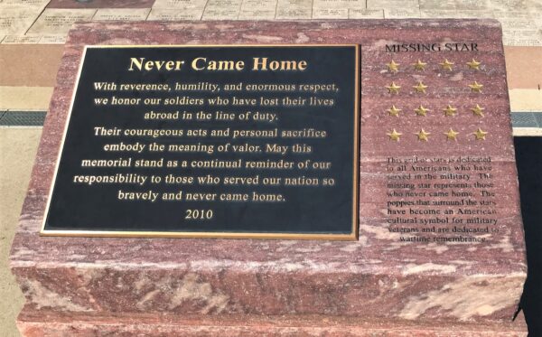 NEVER CAME HOME WAR MEMORIAL PLAQUE