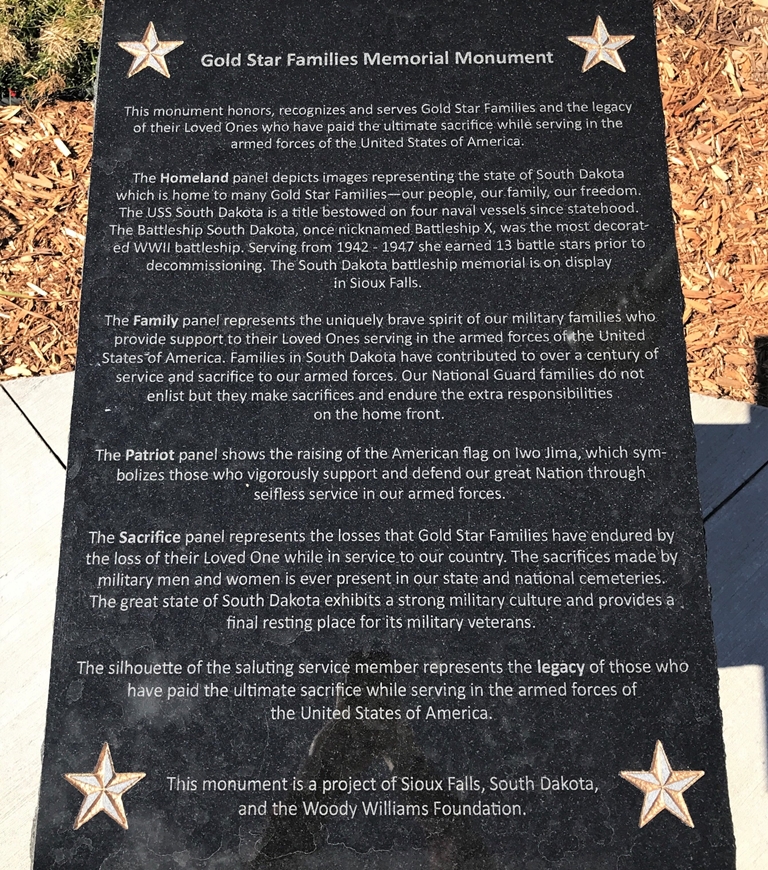 SIOIUX FALLS GOLD STAR FAMILIES MEMORIAL MONUMENT PLAQUE