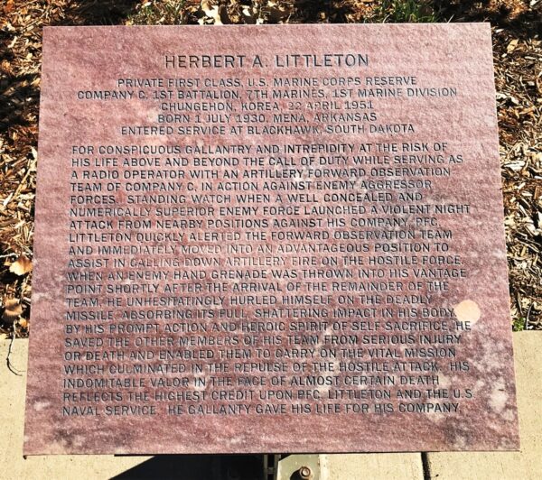 HERBERT A. LITTLETON MEDAL OF HONOR WAR MEMORIAL PLAQUE