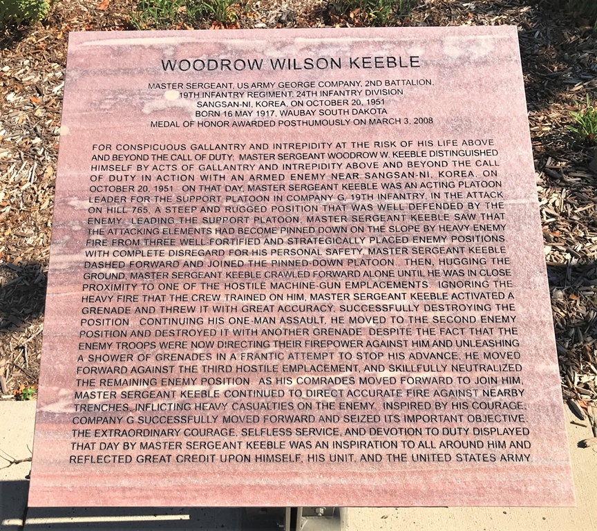 WOODROW WILSON  KEEBLE MEDAL OF HONOR WAR MEMORIAL PLAQUE