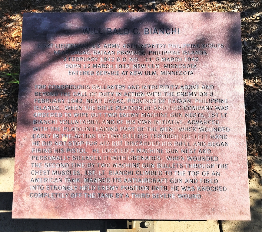WILLIBALD C. BIANCHI MEDAL OF HONOR WAR MEMORIAL PLAQUE