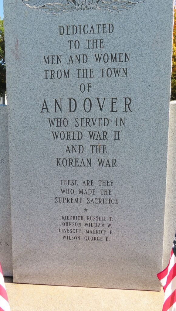 ANDOVER WORLD WAR II AND KOREAN WAR VETERANS MEMORIAL CENTER STONE