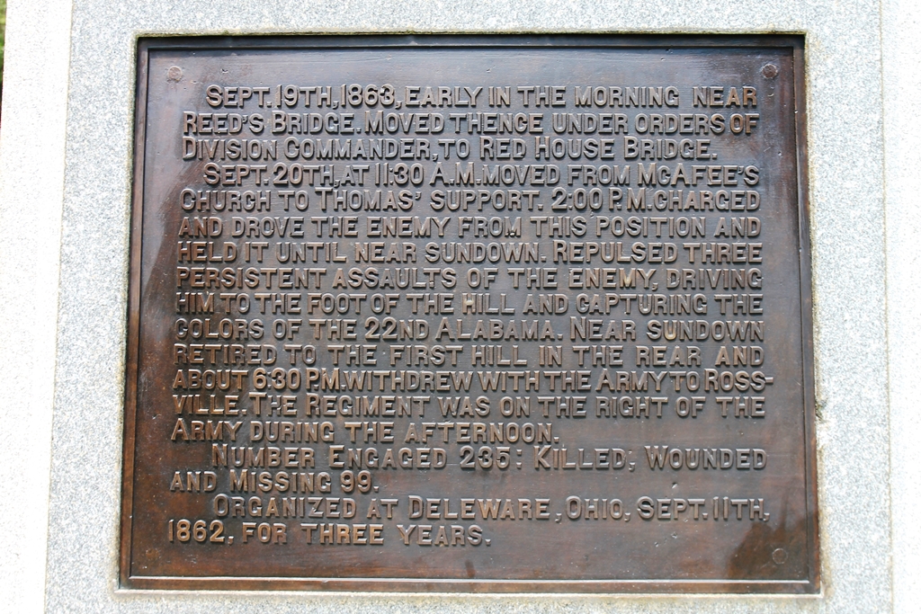 121ST OHIO INFANTRY WAR MEMORIAL PLAQUE A