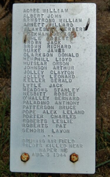 BRUNING AIR FIELD PILOTS KILLED NEAR NAPER NB MEMORIAL PLAQUE