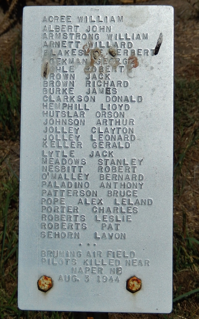 BRUNING AIR FIELD PILOTS KILLED NEAR NAPER NB MEMORIAL PLAQUE