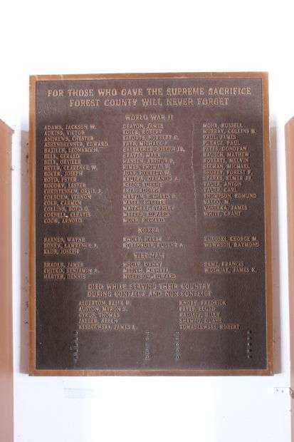 FOREST COUNTY WAR MEMORIAL PLAQUE