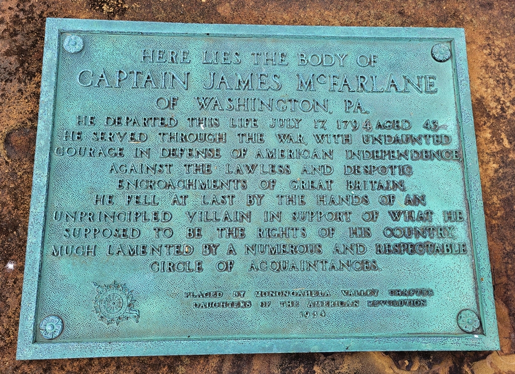 CAPTAIN JAMES MCFARLANE REVOLUTIONARY WAR MEMORIAL PLAQUE