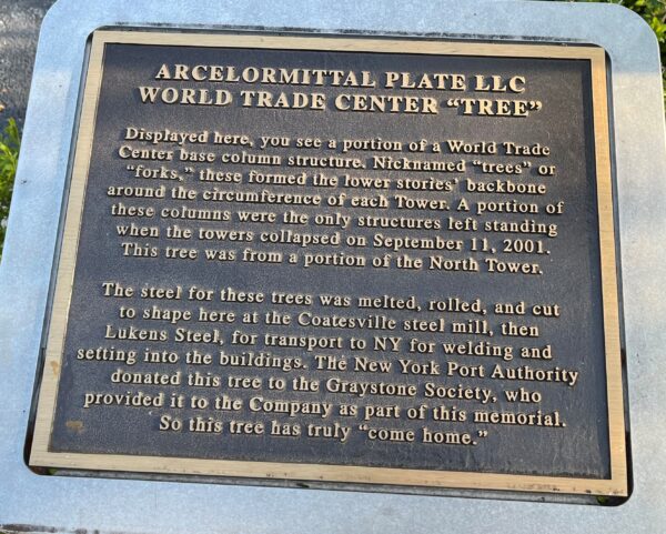 ARCELORMITTAL PLATE LLC WORLD TRADE CENTER “TREE” MEMORIAL PLAQUE