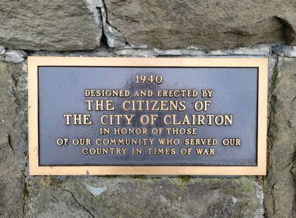 THE CITIZENS OF THE CITY OF CLAIRTON WAR VETERANS MEMORIAL PLAQUE A