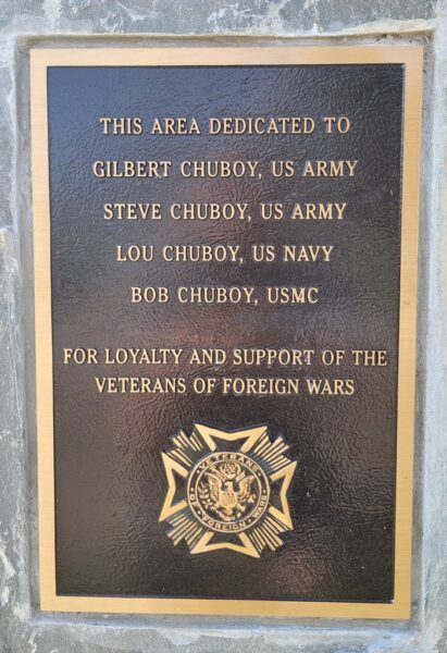 VFW POST 7023 CHUBOY VETERANS MEMORIAL PLAQUE