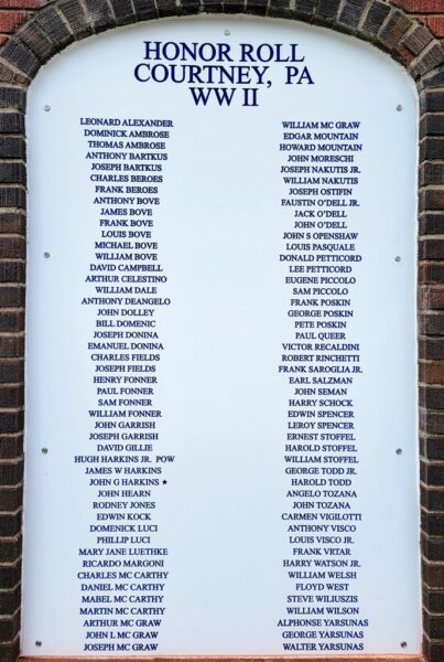 COURTNEY, PA HONOR ROLL WAR MEMORIAL PLAQUE A