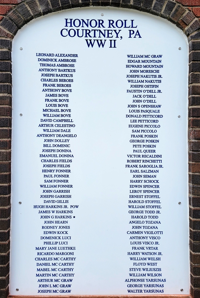 COURTNEY, PA HONOR ROLL WAR MEMORIAL PLAQUE A