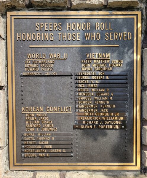 SPEERS BOROUGH WAR VETERANS MEMORIAL PLAQUE B