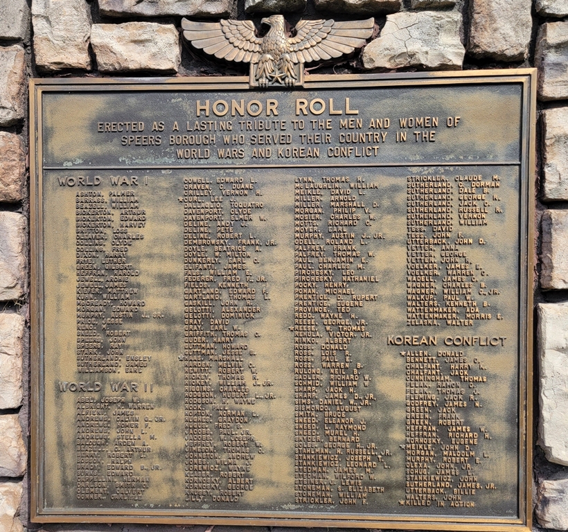 SPEERS BOROUGH WAR VETERANS MEMORIAL PLAQUE A