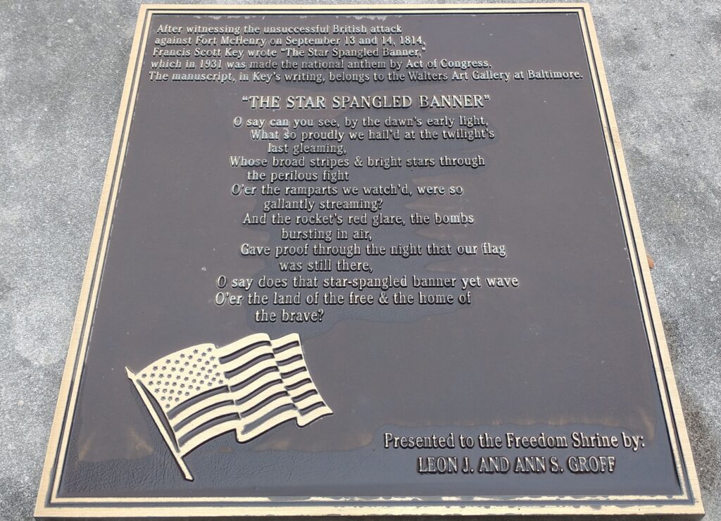 SANDUSKY “THE STAR SPANGLED BANNER” MEMORIAL PLAQUE