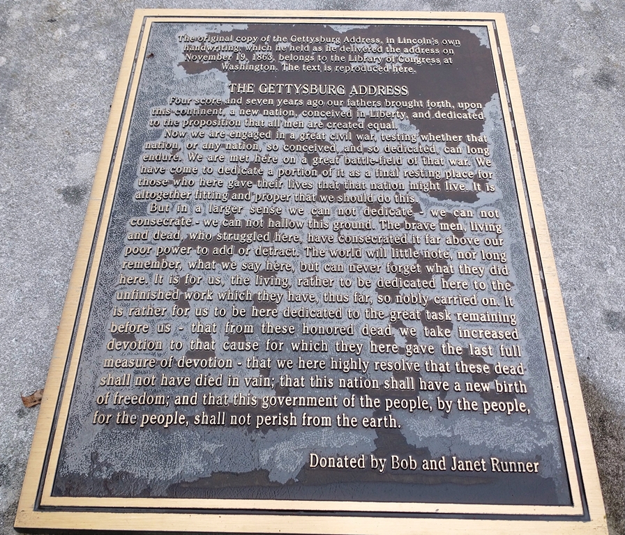 SANDUSKY THE GETTYSBURG ADDRESS MEMORIAL PLAQUE