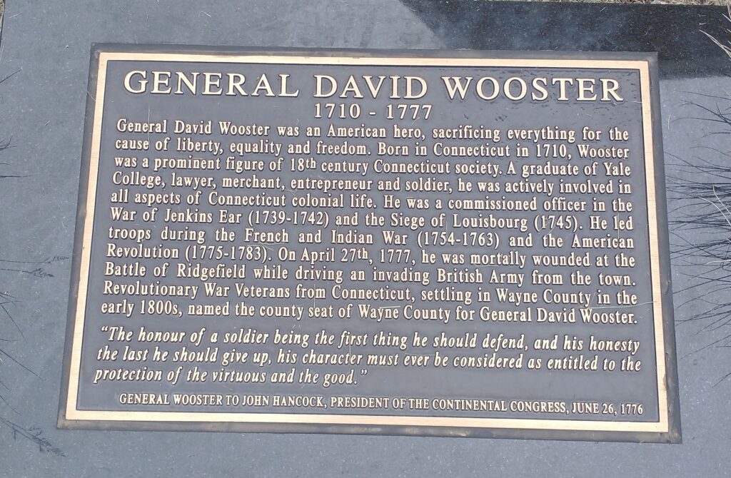 GENERAL DAVID WOOSTER REVOLUTIONARY WAR MEMORIAL PLAQUE
