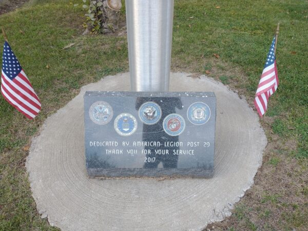 AMERICAN LEGION POST 29 VETERANS MEMORIAL FLAGPOLE PLAQUE
