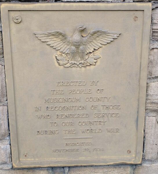 MUSKINGUM COUNTY WORLD WAR MEMORIAL PLAQUE